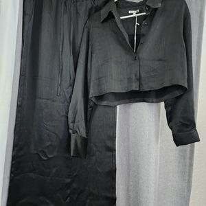 NWT Reformation Black Textured Blouse and Pants